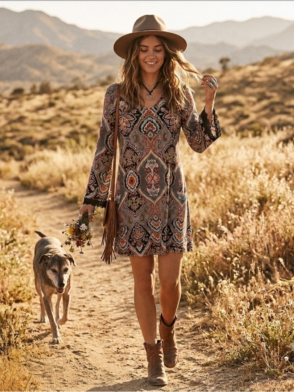 MSK Multicolor Paisley Bell Sleeved Dress L
